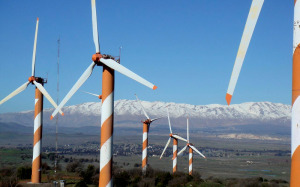View of clean electric-powered windmills in the Golan Heights. ( Haim Azulay/Flash90)