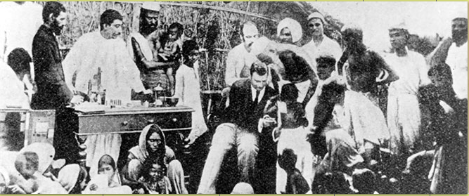Dr. Waldemar Mordecai Haffkine — a Jewish, Ukrainian scientist was a bacteriologist (sitting, center) who worked mainly in India and developed vaccines against cholera and bubonic plague.