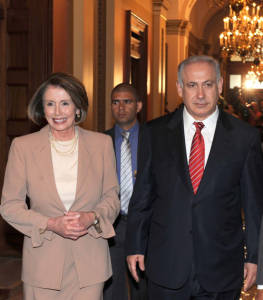 Israeli Prime Minister Benjamin Netanyahu is accompanied by US White House Speaker Nancy Pelosi