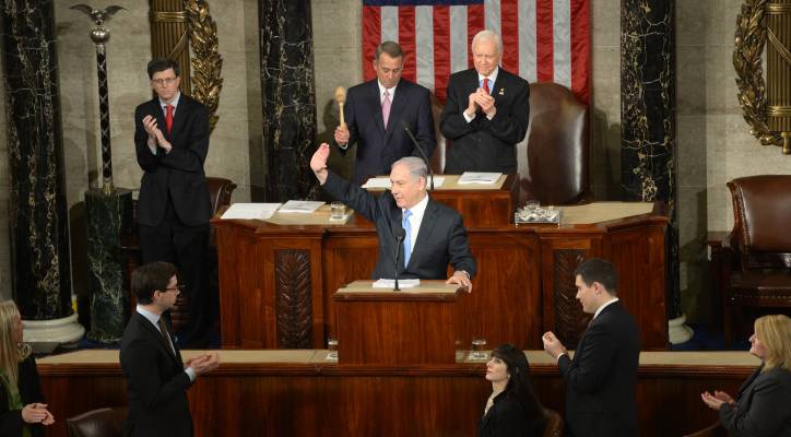 Israeli Prime Minister Benjamin Netanyahu addresses a joint meeting of Congress on March 03, 2015. (Amos Ben Gershom/ GPO)