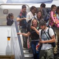 Israeli travelers from Nepal arrive on an Israeli rescue plane at Ben Gurion International Airport.