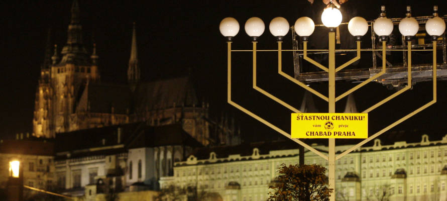 A giant Hanukkah Menorah in Prague Czech Republic.