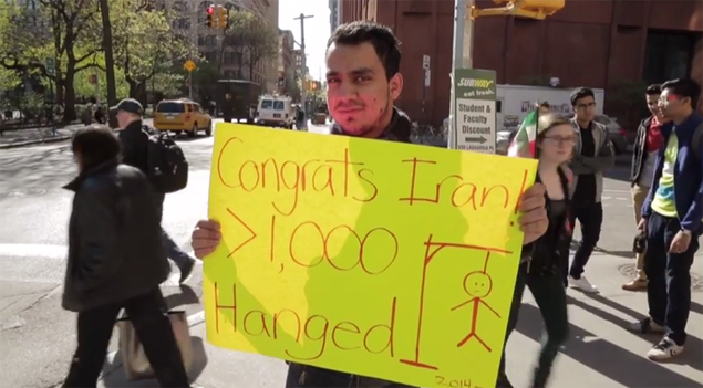 Parody Celebrating Iran Human Rights Violations Hanging 1000 People