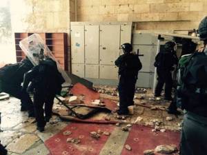 Aftermath of Palestinian rioting in their mosque. (Police spokesman) 