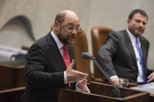 President of the European Parliament Martin Schulz addresses the Israeli parliament in Jerusalem on February 12, 2014. (Flash90)