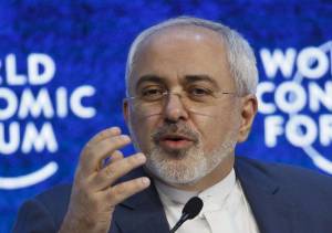Iranian Foreign Minister Mohammad Javad Zarif speaks at a panel titled "Next Steps for Iran and the World"at the World Economic Forum in Switzerland Wednesday. (AP/Michel Euler)